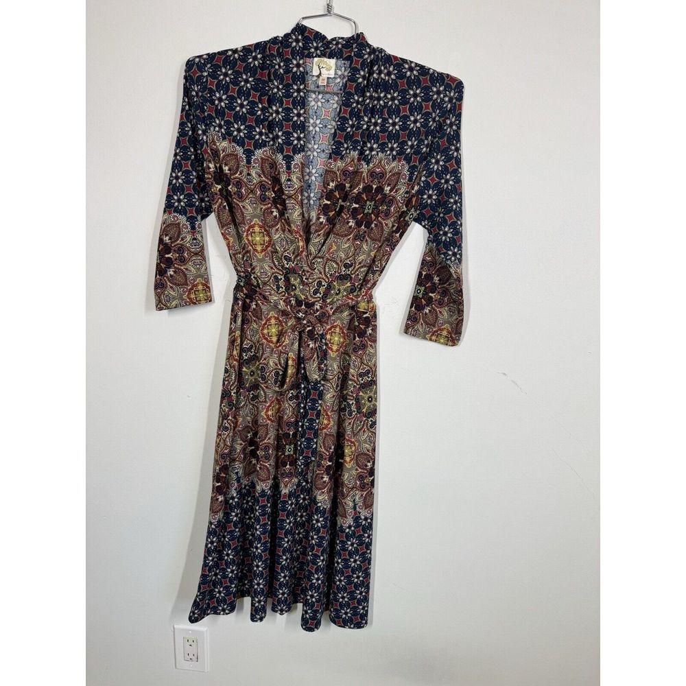 Anthropologie Fig And Flower Paisley V Neck 3/4 Sleeve Midi Dress‎ Size M Career